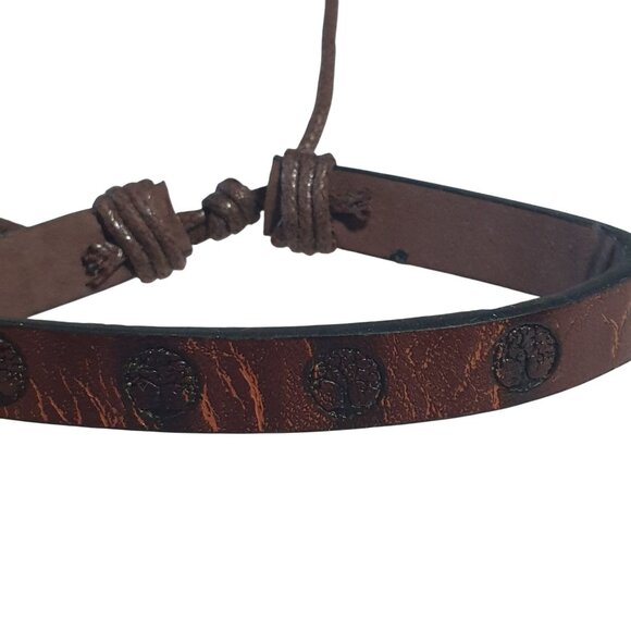Brown Leather Tree Design Adjustable Bracelet Boho Style Jewelry Men Women Gift - Picture 4 of 4
